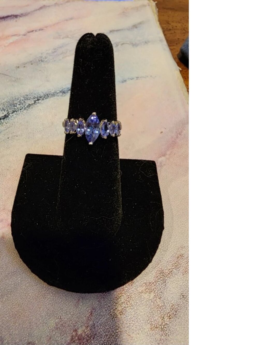 1.20CTW MARQUISE TANZANITE RHODIUM OVER STERLING SILVER RING - Sz 6